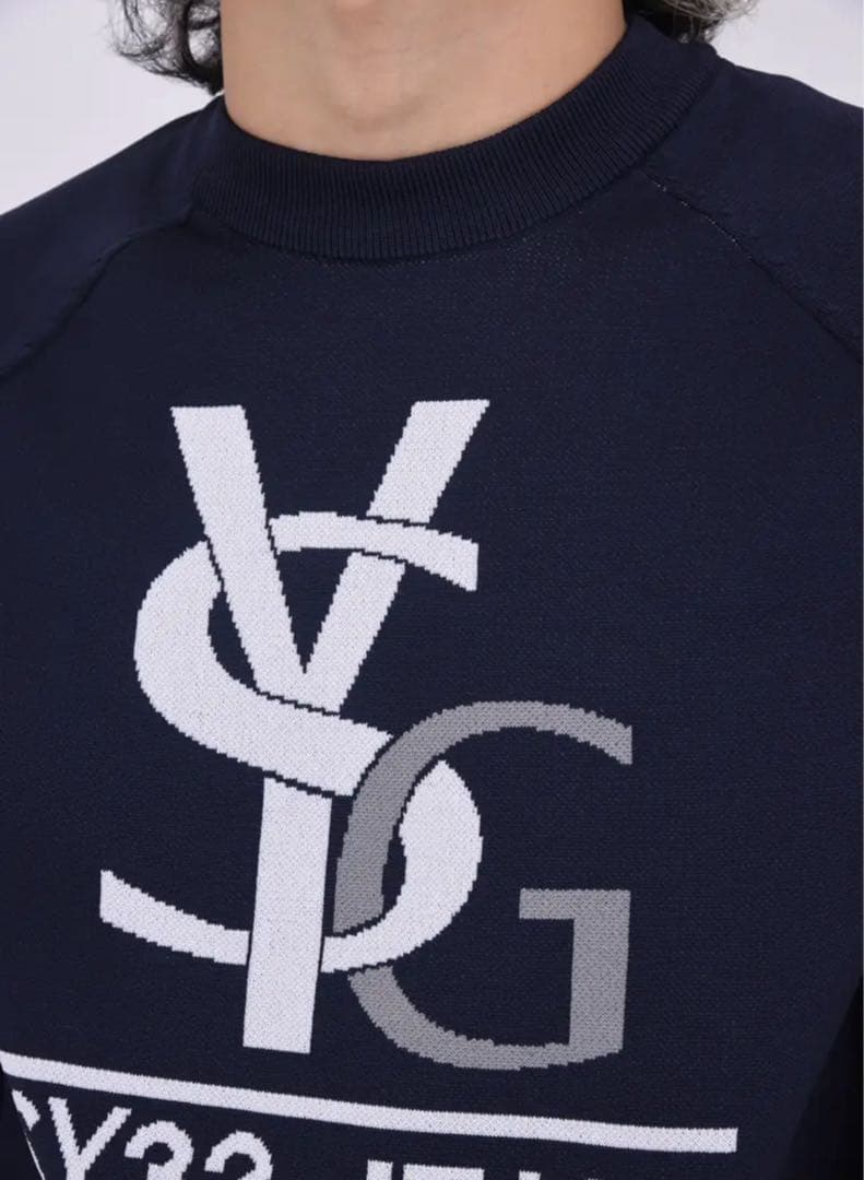 ロゴ　クルーネック　セーター　ニット　メンズ　XL ネイビー　新品タグ付き　秋冬