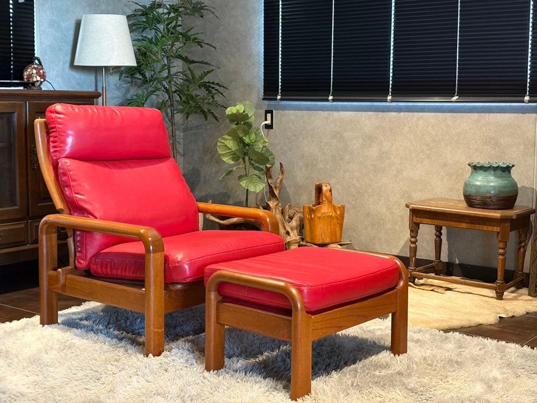 Ｌオルセン&サン L. olsen & son チーク無垢材　レッドレザー　IN