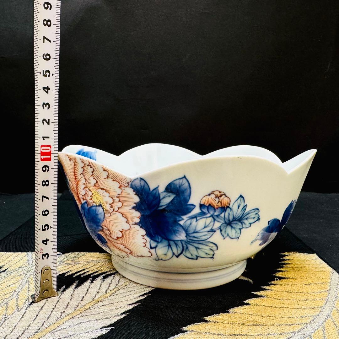 希少オールド　有田焼　深川製磁　宮内庁御用達　牡丹絵輪花　大碗　鉢　 1客　昭和