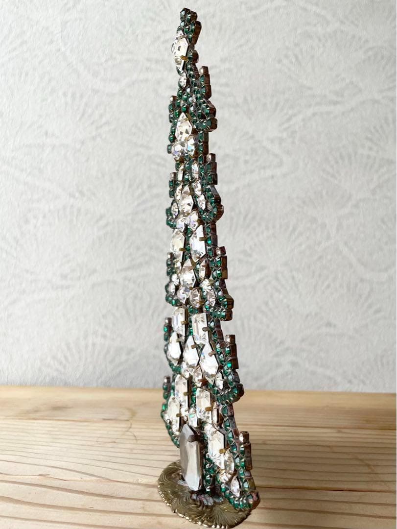 ビンテージ/チェコガラス/クリスマスツリー/Husar.D刻印付/グリーン/卓上