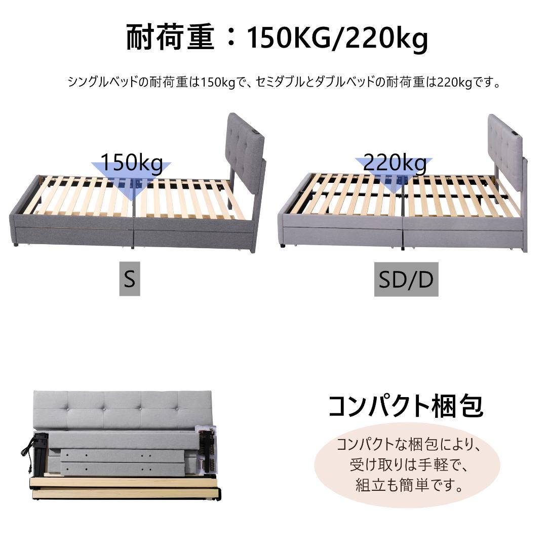 【D・ダブル】 ファブリックベッド ベッドフレーム 引き出し付き　2COLOR