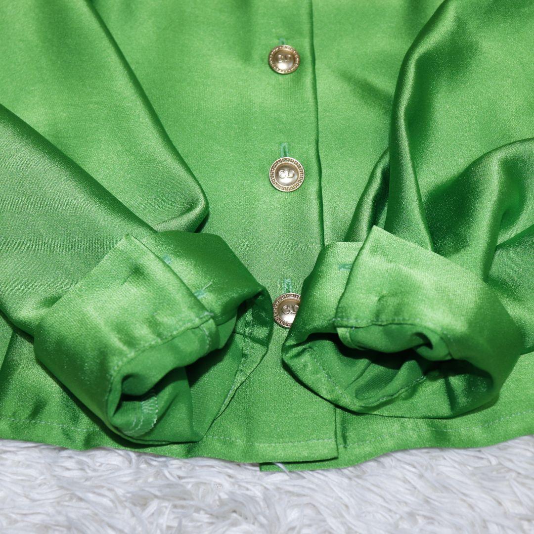 美品　クリスチャンディオール　ドレス　サテン　ブラウス　CDロゴ　金ボタン