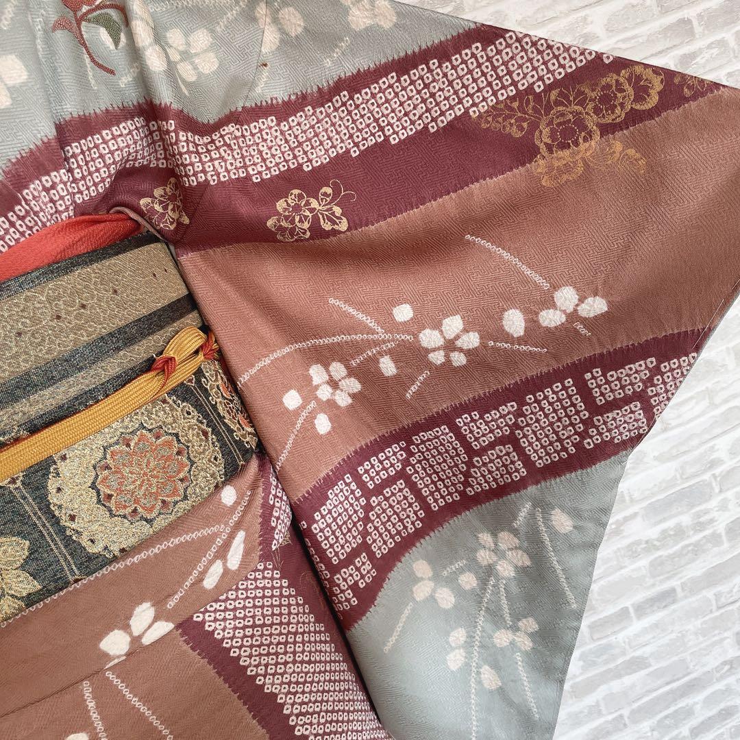 訪問着+長襦袢　フルセット　桜　相良刺繍　絞り　亀甲紋様　入学式　卒業式　Q5