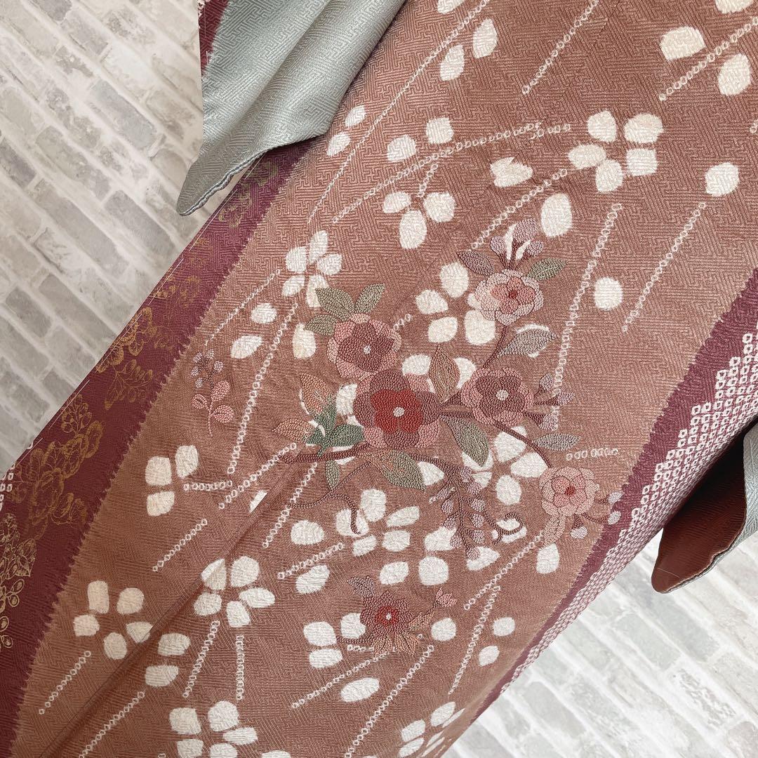 訪問着+長襦袢　フルセット　桜　相良刺繍　絞り　亀甲紋様　入学式　卒業式　Q5