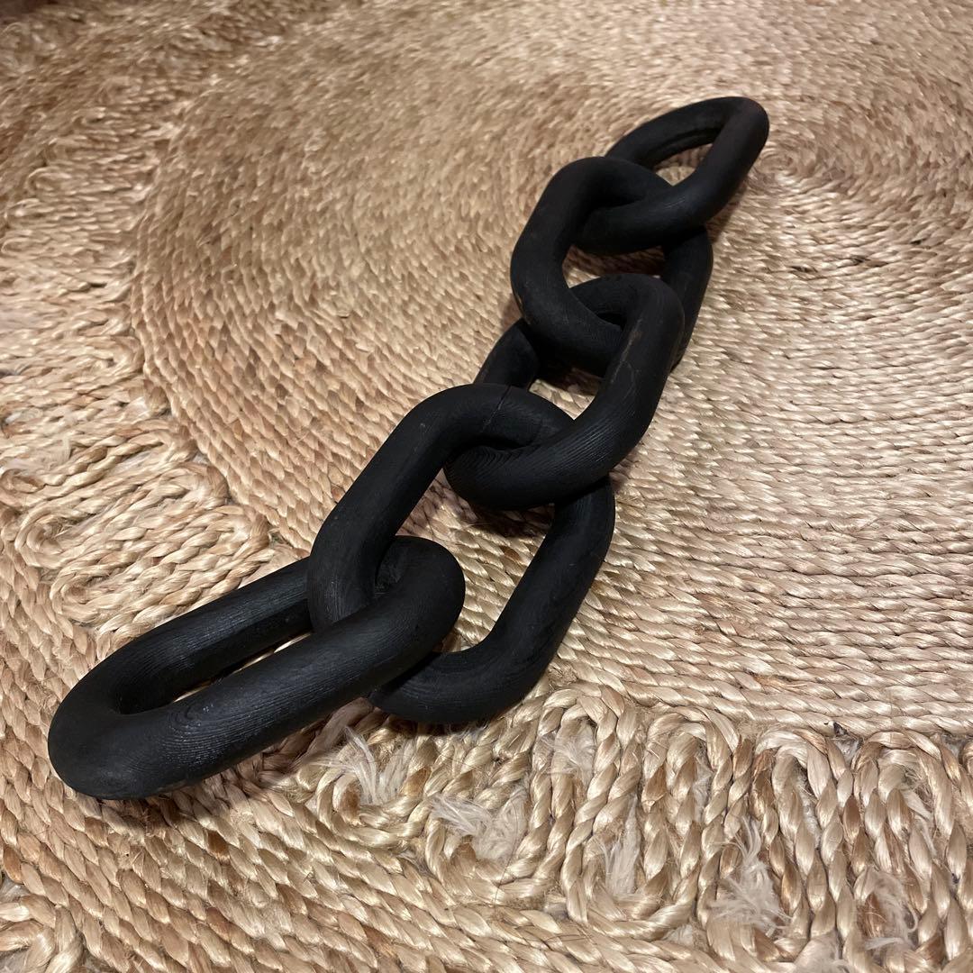 木 チェーン 置物 アート オブジェ 彫刻 木彫り アンティーク 古道具