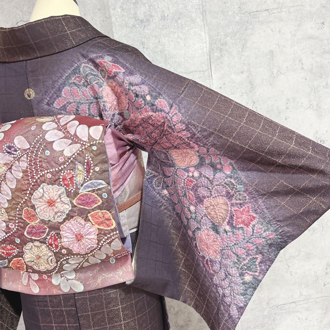 訪問着フルセット　辻ヶ花　着物　正絹　銀通し　豪華　華やか　紫　しぼり
