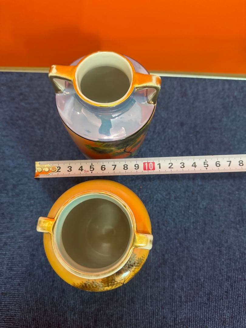 1843  オールドノリタケ　双耳風景図　花瓶   2客　時代物