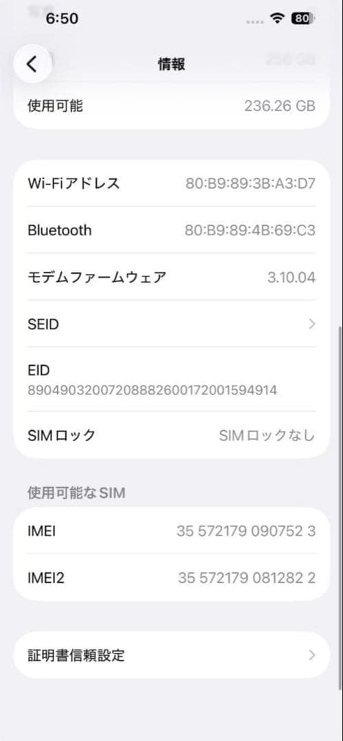 Apple iPhone 15 Pro 256GB バッテリー95%