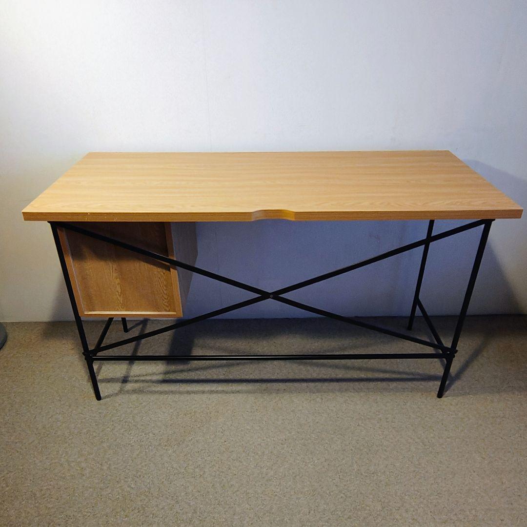 お洒落 アイアン×木目 デスク 引出し付