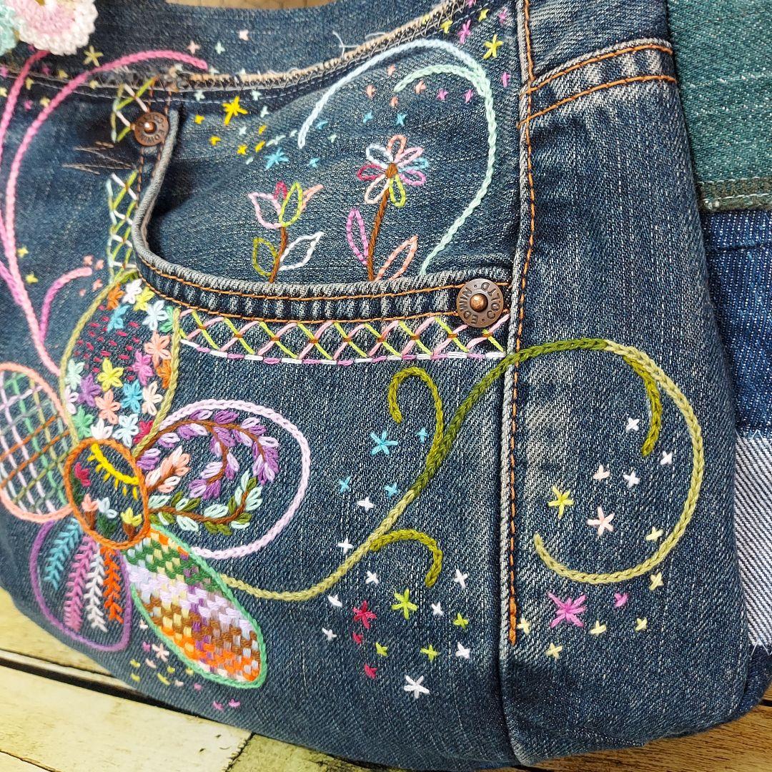 【ほたる】刺繍デニムバック　No.675　　&　ショルダーベルト