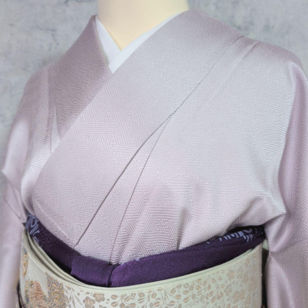 訪問着　フルセット　着物　正絹　薄紫　刺繍　絞り　Sサイズ　清楚　バチ衿　O5