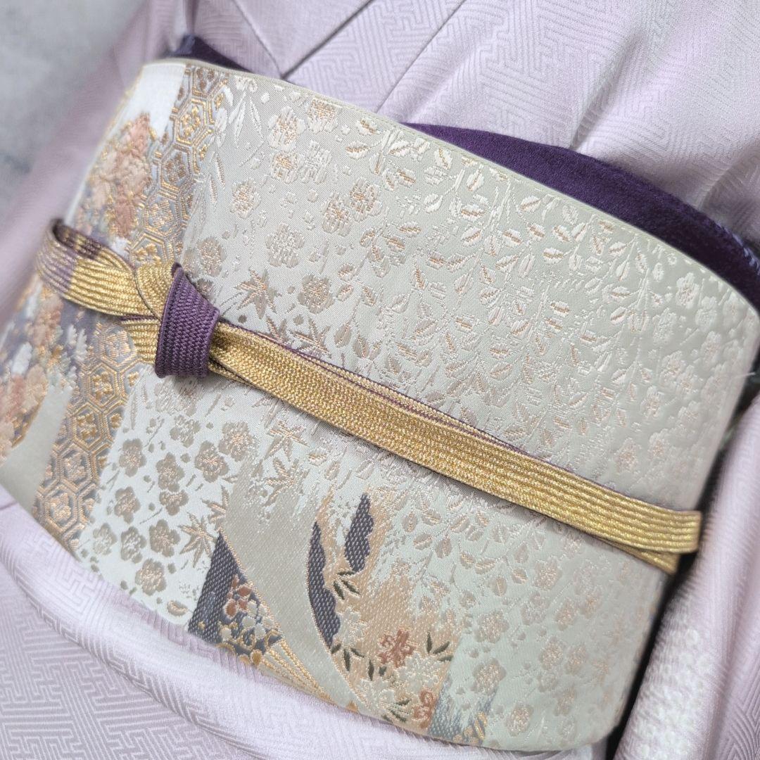 訪問着　フルセット　着物　正絹　薄紫　刺繍　絞り　Sサイズ　清楚　バチ衿　O5