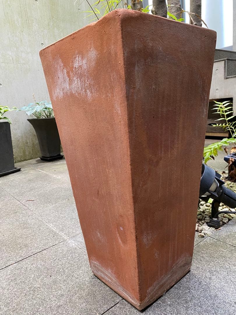 テラコッタ角大型植木鉢　受け皿付き