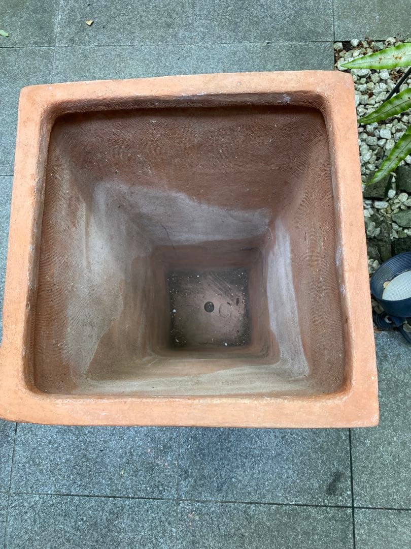 テラコッタ角大型植木鉢　受け皿付き