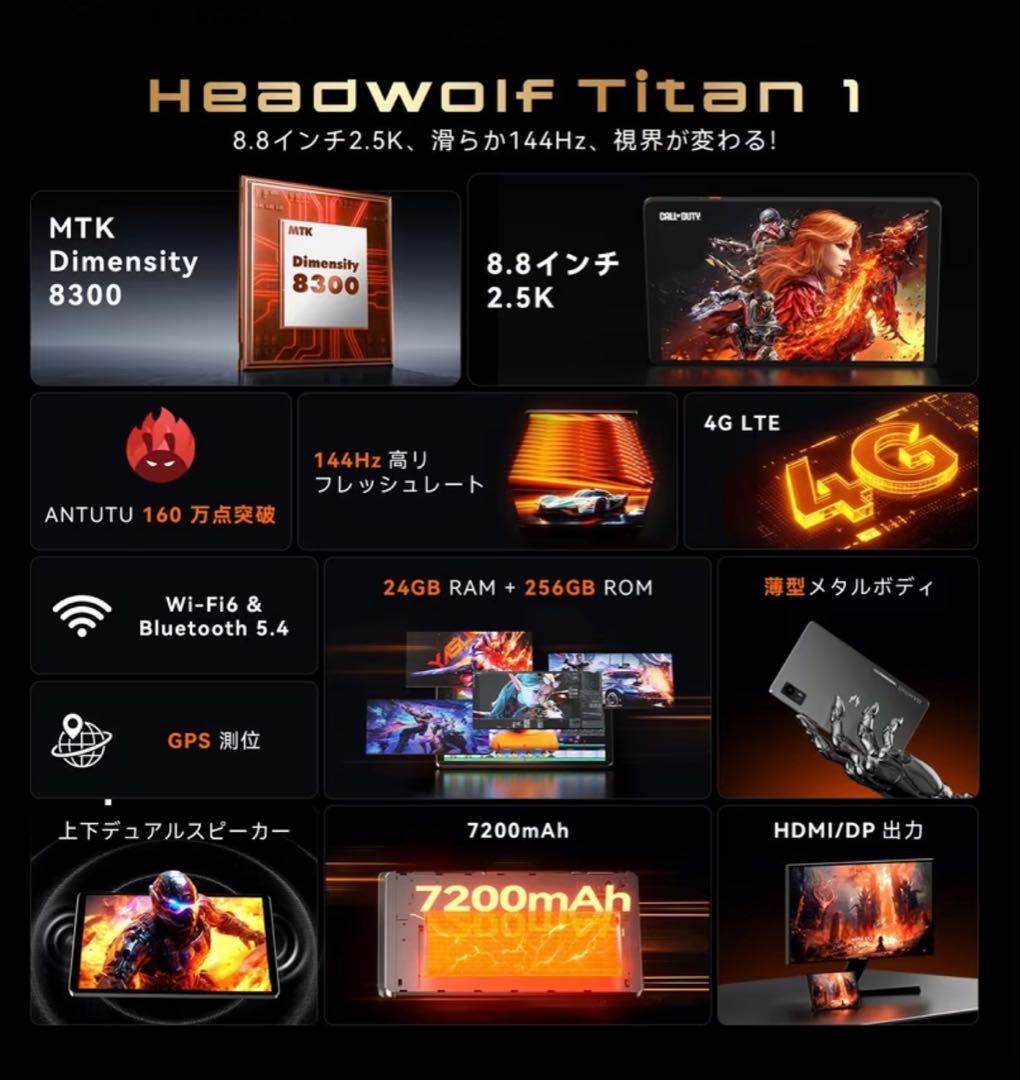 Headwolf Titan 1 8.8インチ タブレット 純正専用ケース付き