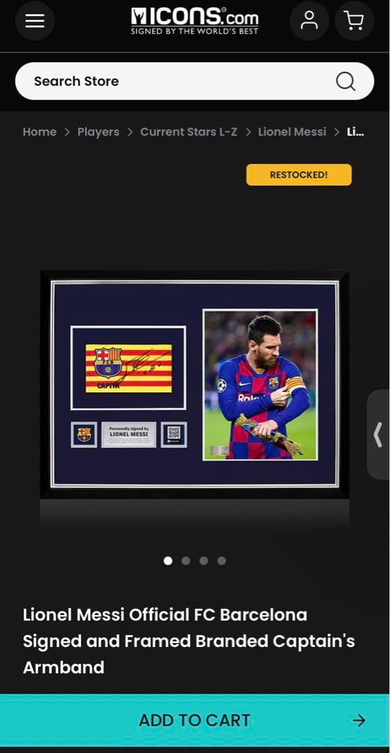 リオネル・メッシ（FCバルセロナ）サイン入りキャプテンマーク（アームバンド）
