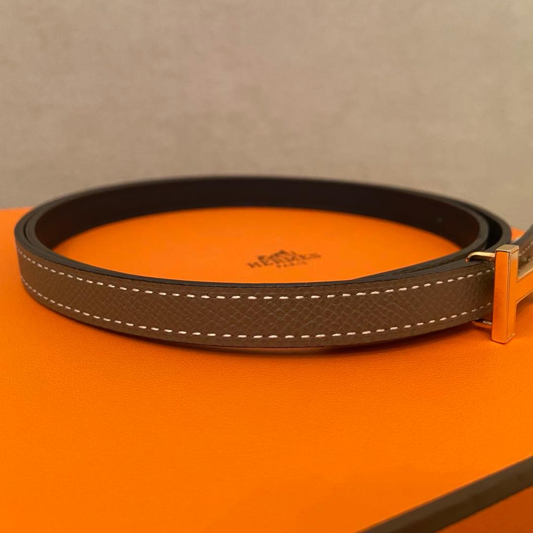 【美品】エルメス　リバーシブルレザーベルト13mm 黒/エトゥープ