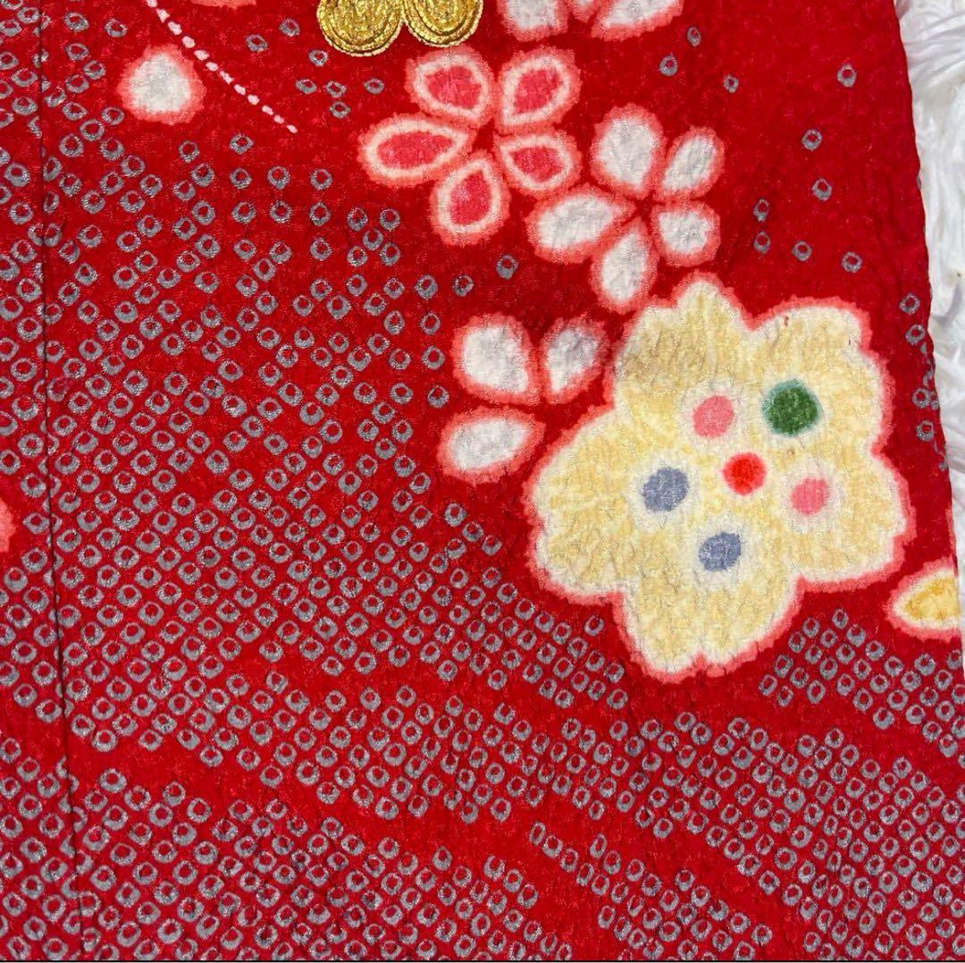 七五三　7歳　赤　絞り風　かのこ　アンティーク　正絹