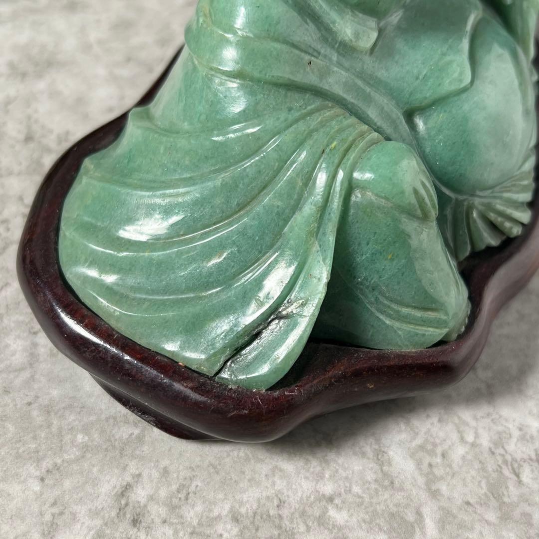 【翡翠】大型　布袋像翡翠吉祥置物　台付　中国古物　七福神