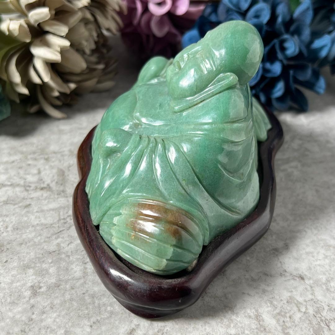 【翡翠】大型　布袋像翡翠吉祥置物　台付　中国古物　七福神