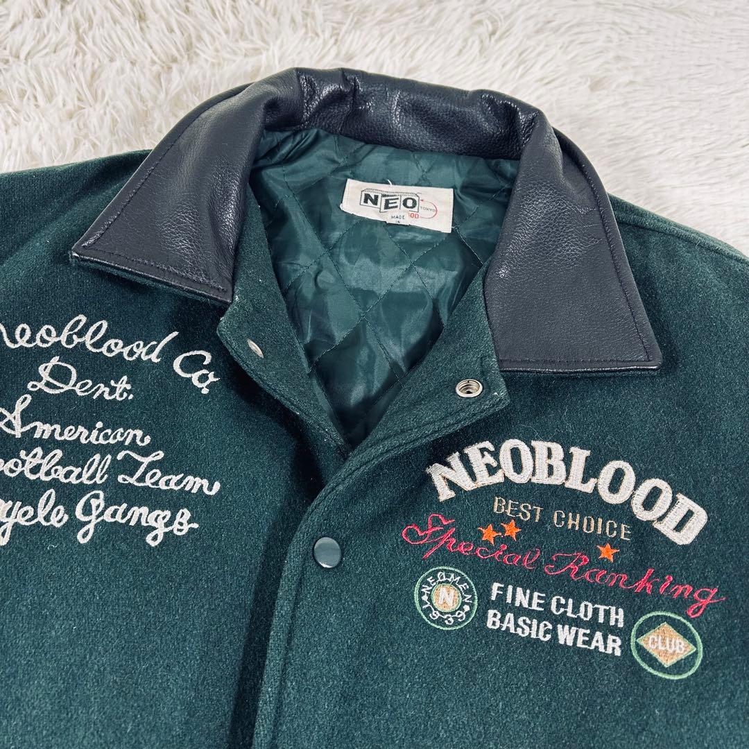90s　NEO-BLOOD　刺繍　立体ロゴ　本革　スタジャン　切替え