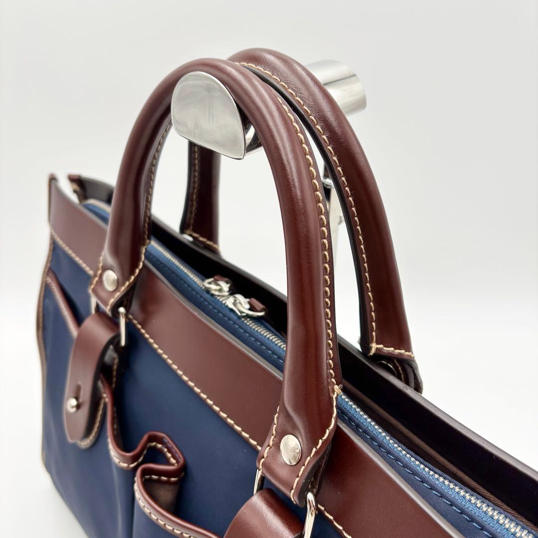 未使用級 ステファノマーノ ビジネスバッグ 2way ナイロン レザー ブルー