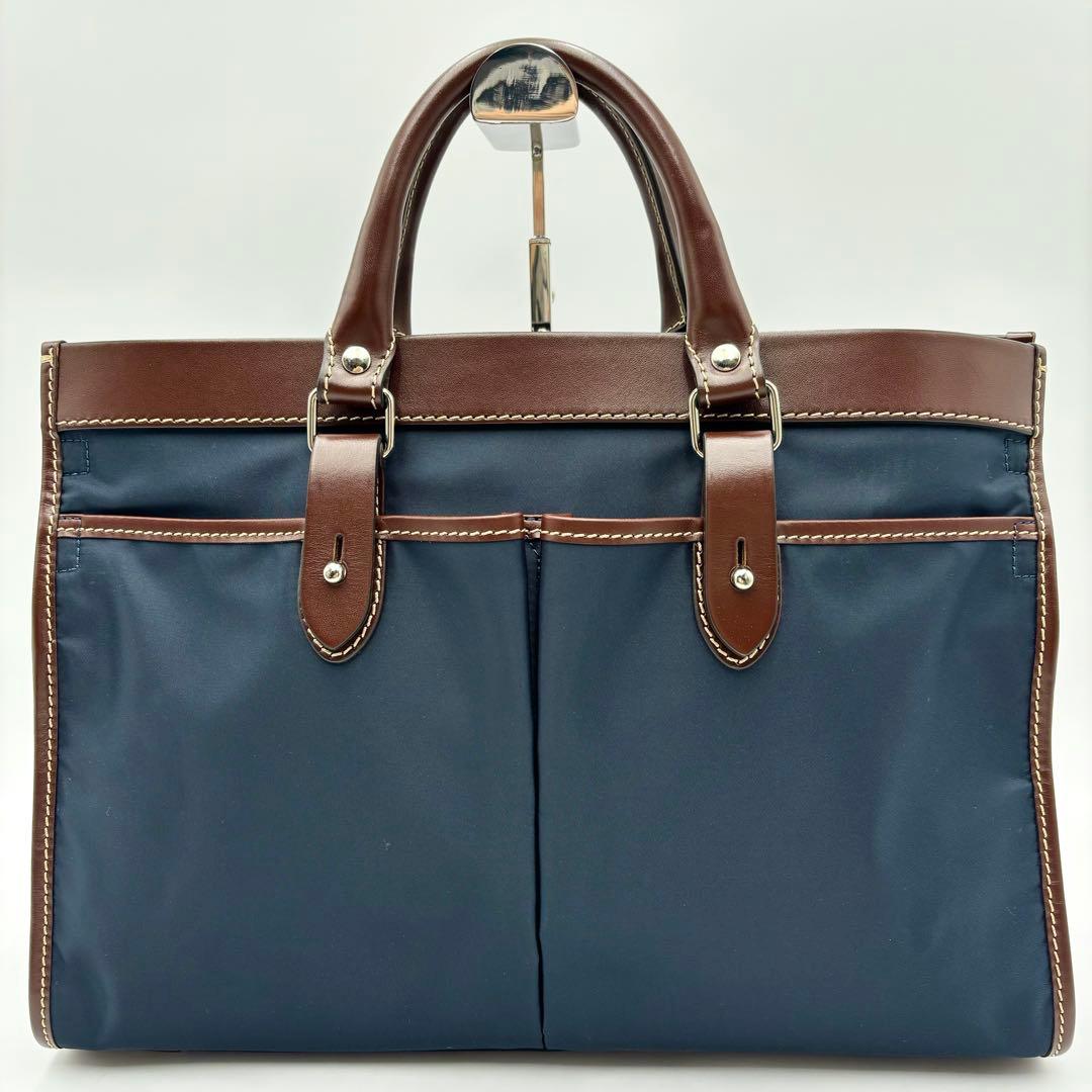 未使用級 ステファノマーノ ビジネスバッグ 2way ナイロン レザー ブルー