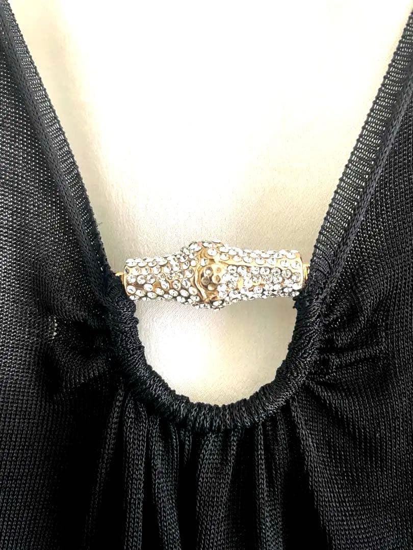 【GUCCI】美品✨ブラックキャミソール✨スワロスキーチャーム付き✨イタリー製