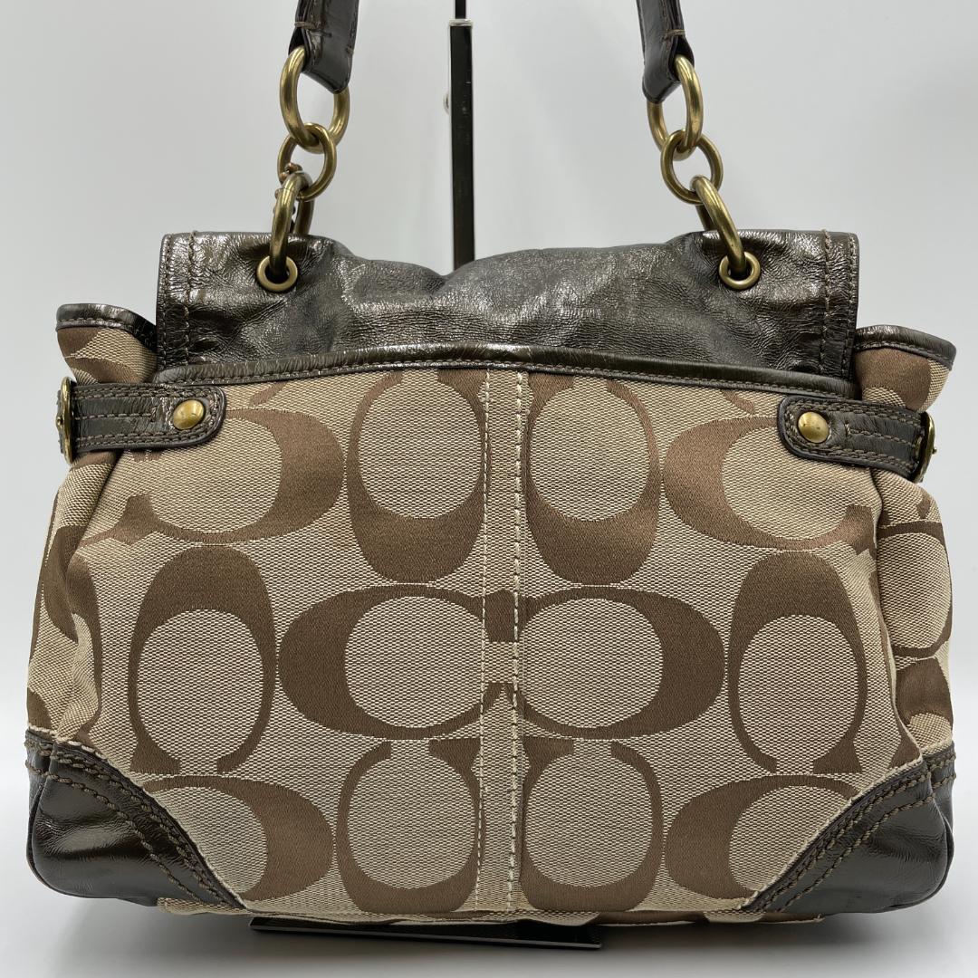 良品 COACH ショルダーバッグ キャンバス レザー ブラウン シグネチャー