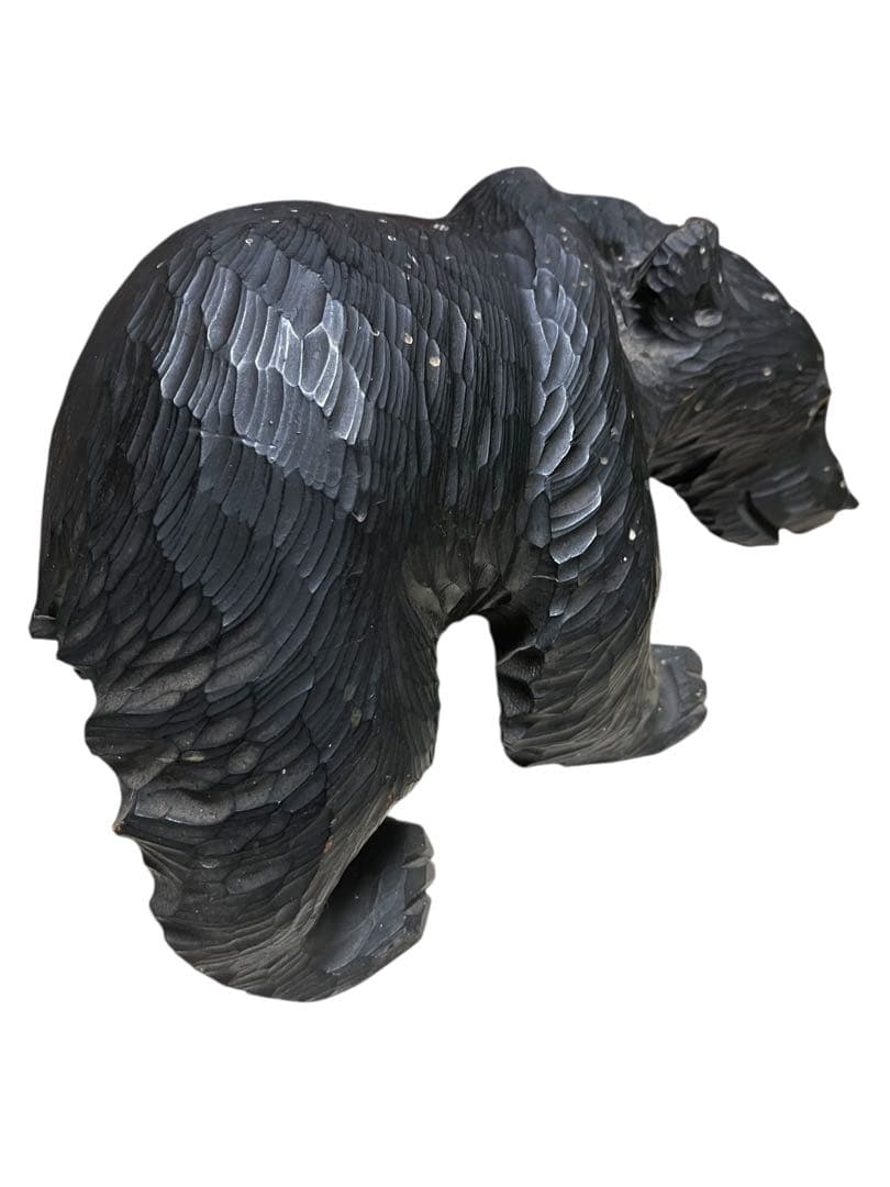 ビンテージ　木彫り　熊　ダークブラウン　ガラス目　作家　アンティーク 北海道