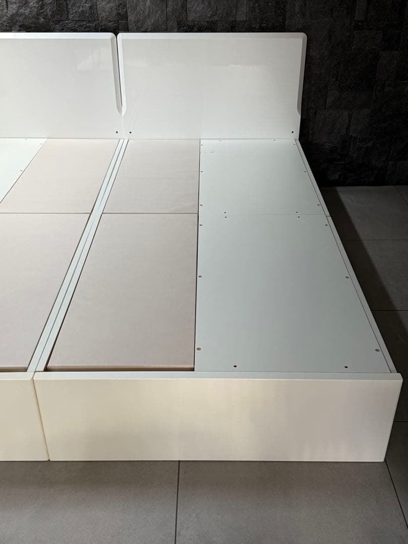 ①ニトリ深型引出し付きシングルベッドフレーム|ホワイト|おまけマットレス