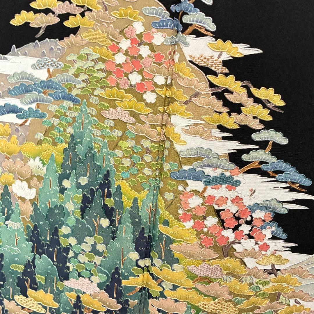 D66 黒留袖 総刺繍 蘇州刺繍 桐紋 正絹 着物 袷 極美品