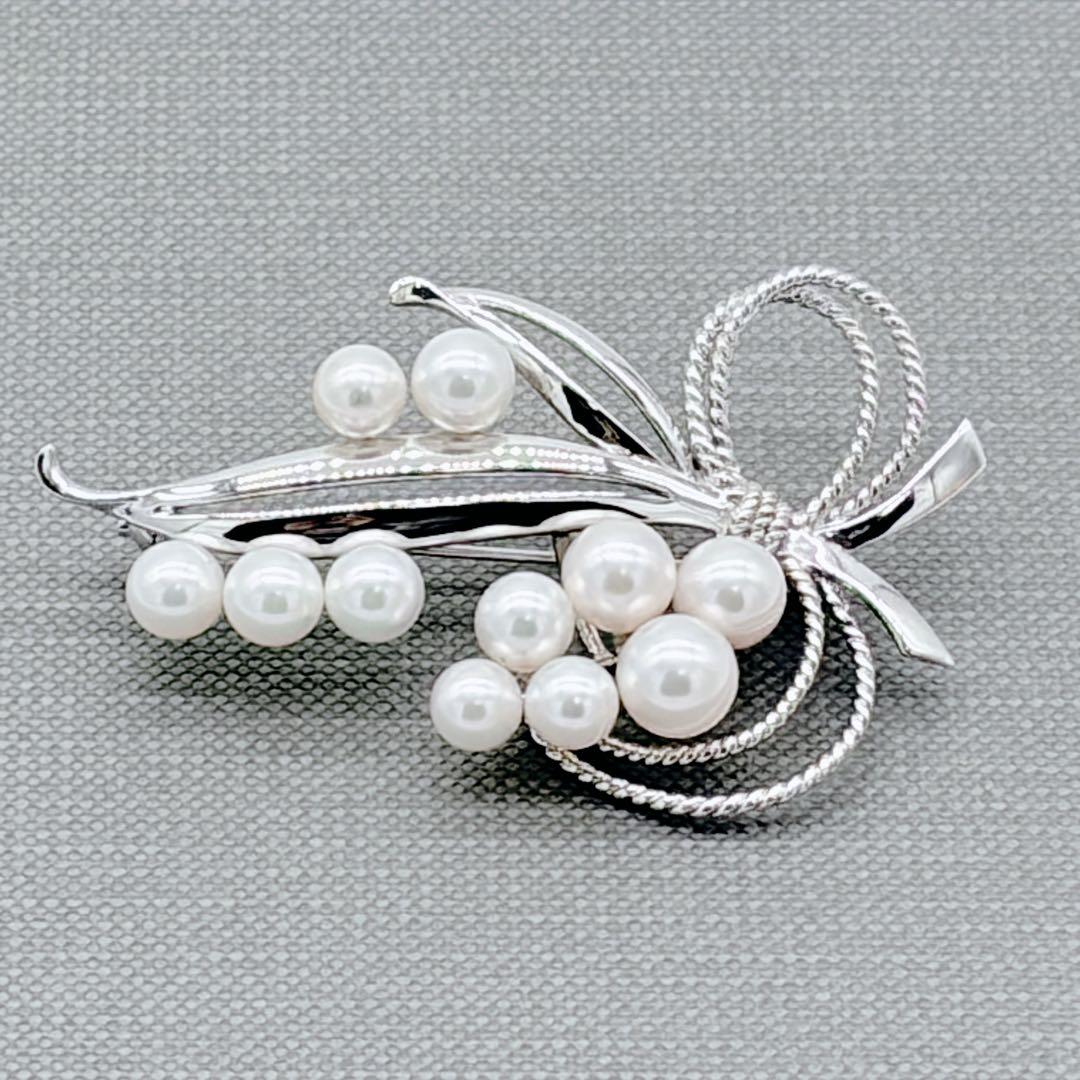 MIKIMOTO ミキモト 11Pパール ブローチ アコヤ真珠 リボン 葡萄