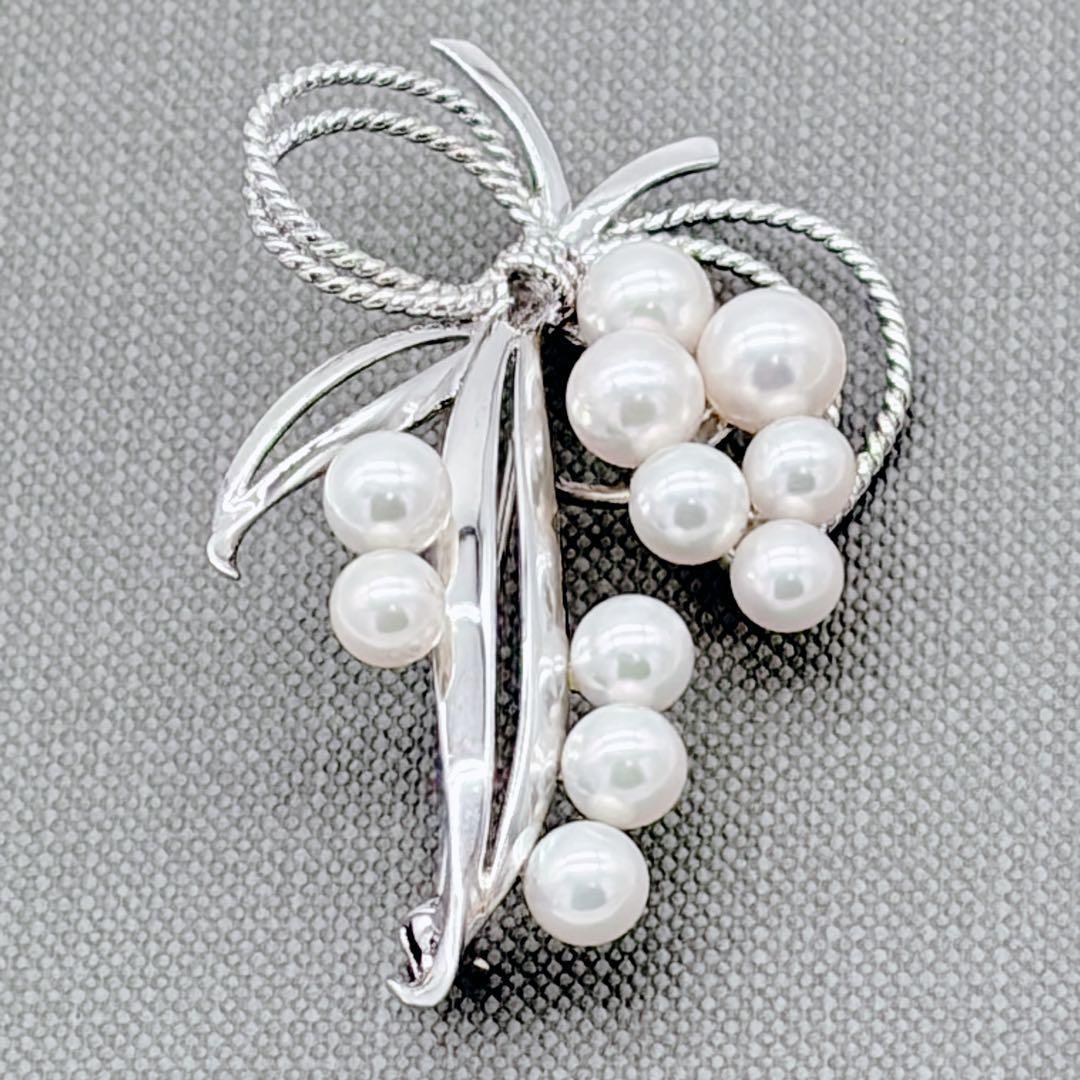 MIKIMOTO ミキモト 11Pパール ブローチ アコヤ真珠 リボン 葡萄