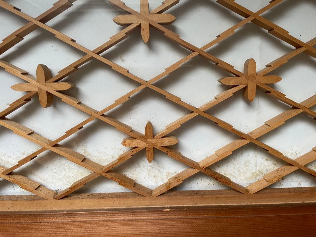 木製 建具 欄間 らんま 2枚組 ガラスあり　昭和レトロ