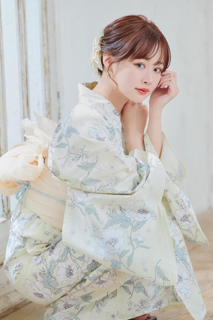 新品 浴衣 セット 浴衣セット ゆかた レディース 大人 黄色 バニラ 花 B6