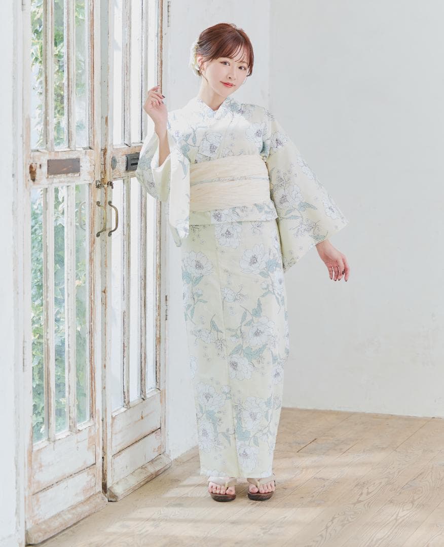 新品 浴衣 セット 浴衣セット ゆかた レディース 大人 黄色 バニラ 花 B6