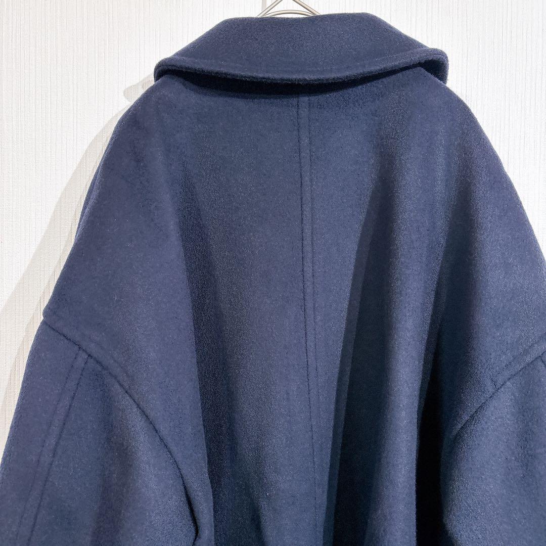 美品◇シップスエニィ　金ボタン　ステンカラー　コクーン　ミドルコート　ネイビー