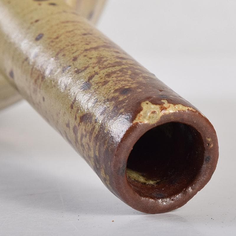 河井寛次郎作　鶴首　灰釉瓶子　共布共箱　M R8846