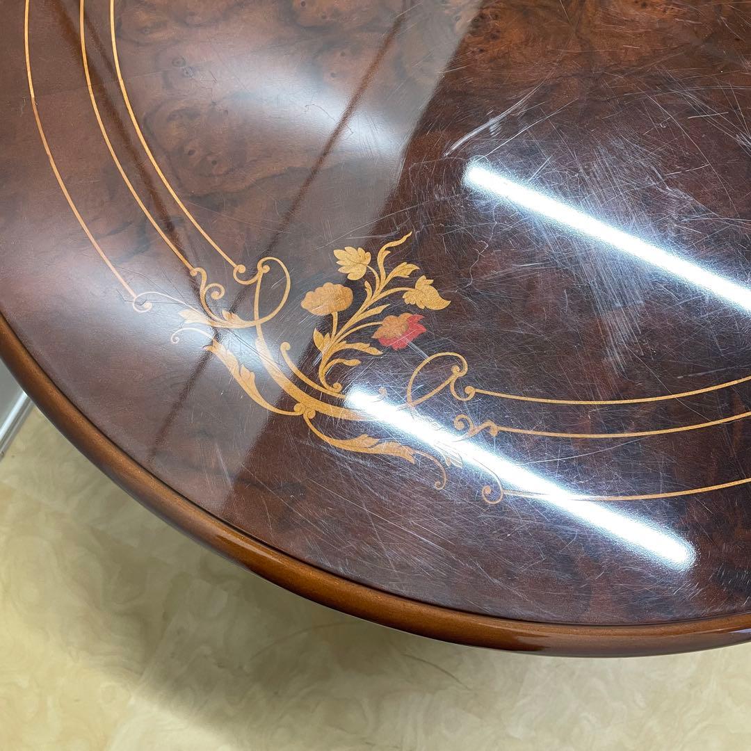 イタリア 丸テーブル 猫脚 象嵌 彫刻 ダイニングテーブル 円形 アンティーク