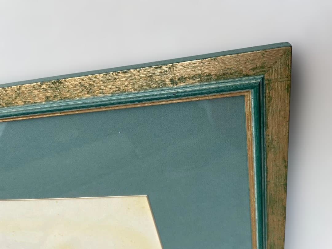 木製 大型 フレーム 額縁 絵画 写真 染色 展示 グリーン ゴールド 緑 金