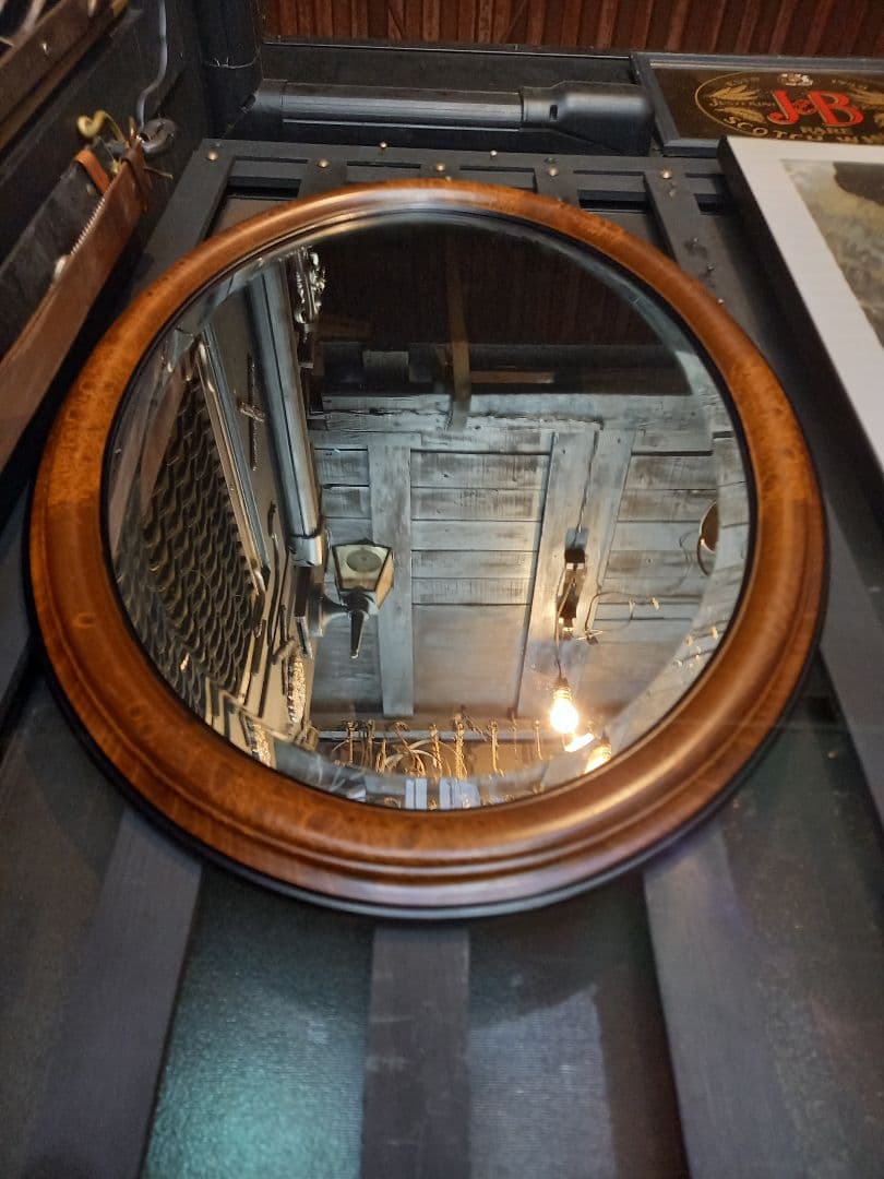 イタリア製　ヴィンテージ　大型　オーバル　ウッド　壁掛け鏡　ウォール　ミラー