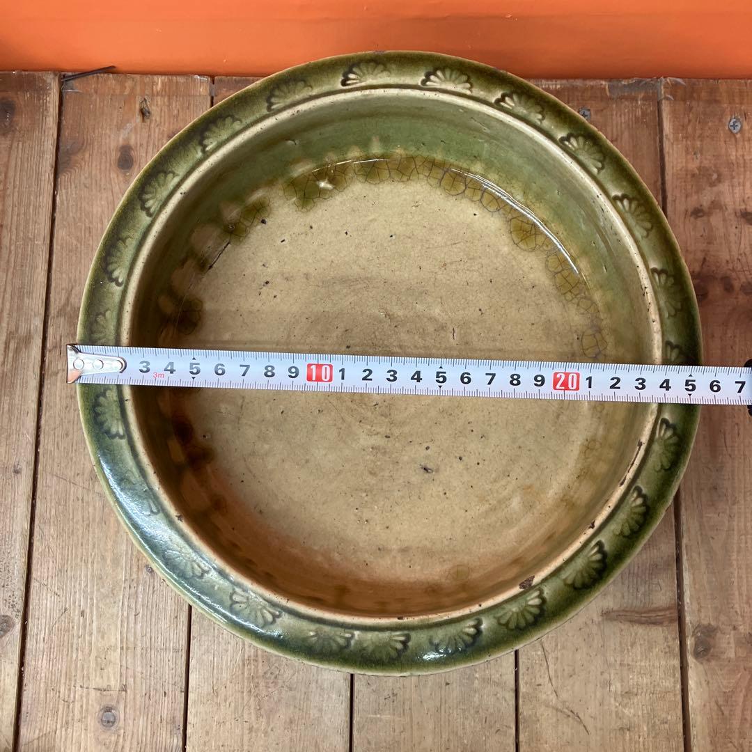 D-壁 盆栽鉢 睡蓮鉢 メダカ鉢 水盤 花器 陶器鉢 龍 雲龍 緑釉 貫入 アン