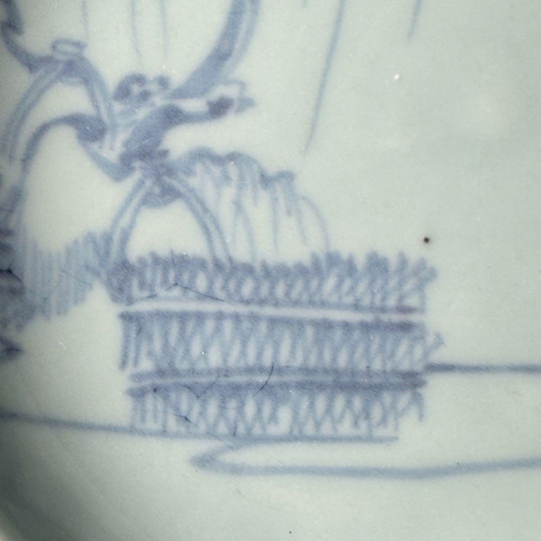 盛期鍋島　青磁染付柳竹垣文高台五寸皿　共箱　直径14.5cm　状態◎　蒐集家旧蔵