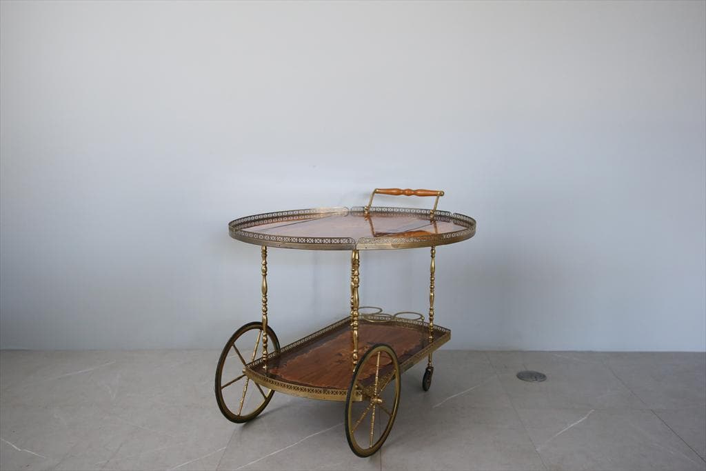 フランスアンティークドロップリーフキッチンワゴン/トロリーテーブル(88-192