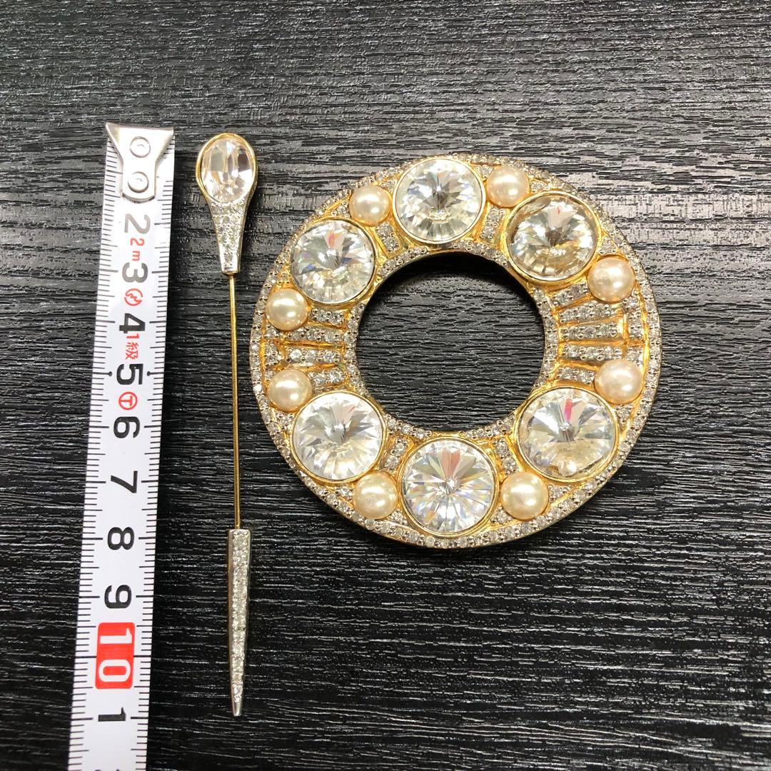 希少 VALENTINO バレンチノ 特大 ラインストーン パール ブローチ