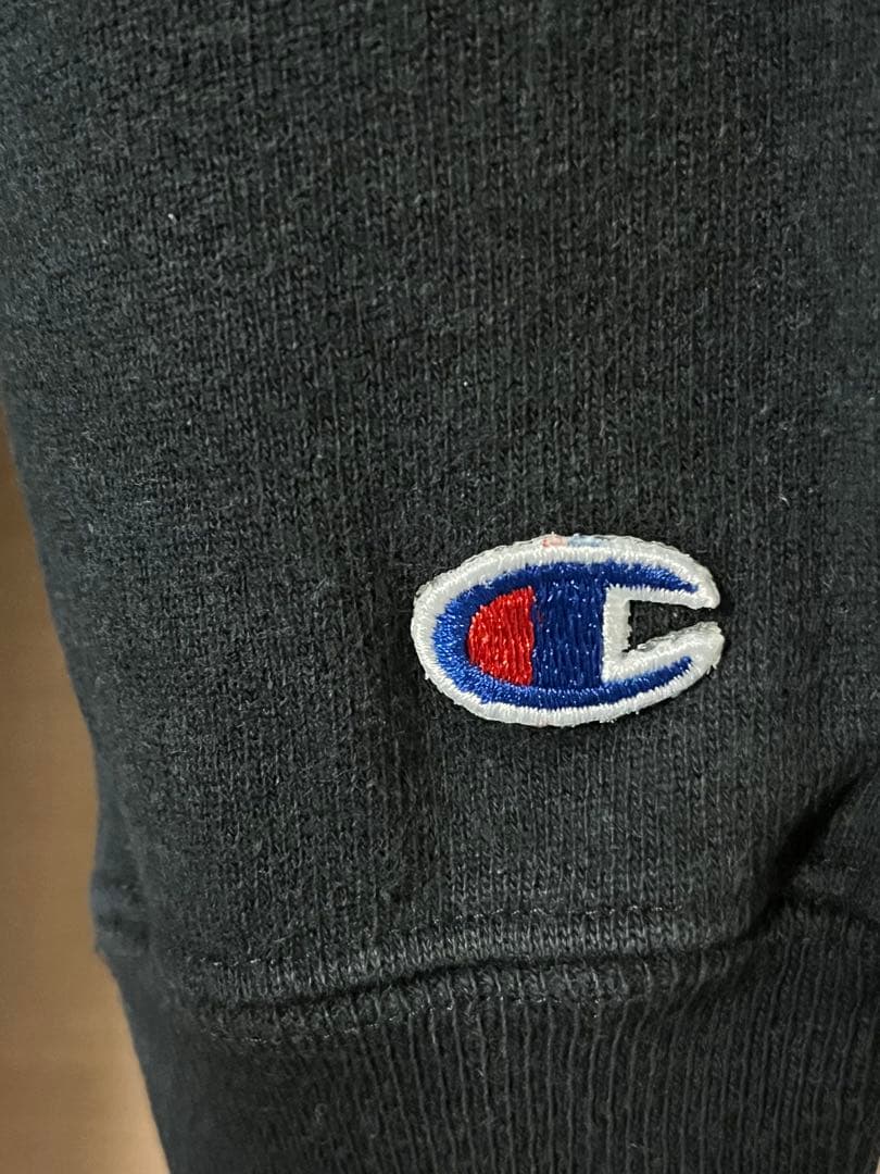 Champion 90s 刺繍 リバースウィーブ スウェット ブラック 黒 L