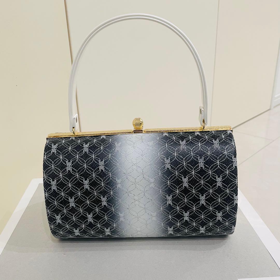 和装用 バッグ・草履（Lサイズ）セット（濃紺・ホワイト）シルバーレース 成人式