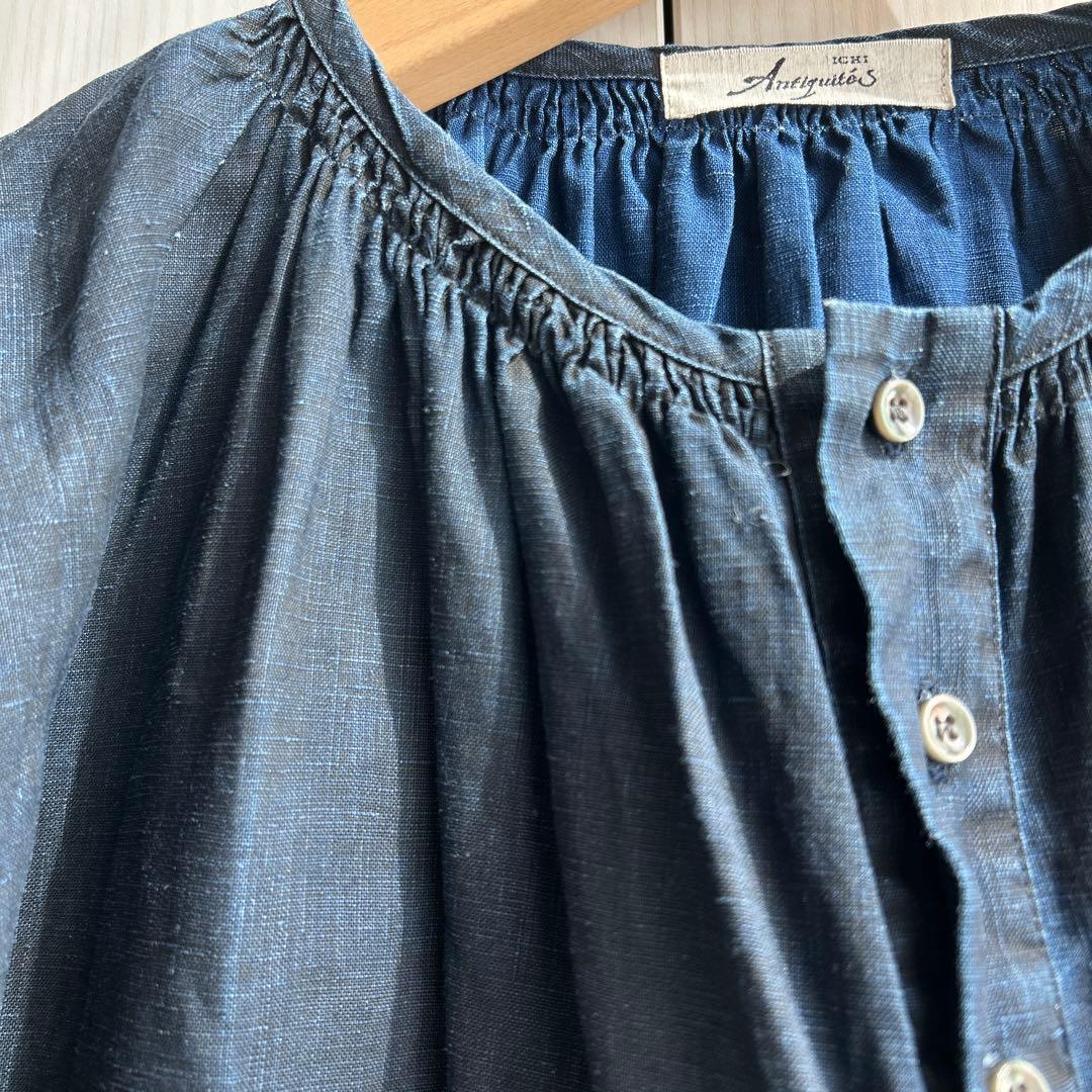 イチアンティークス　麻　プルオーバー ブラウス　インディゴ　ゆったり
