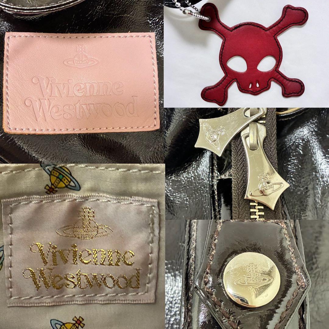 【美品】ヴィヴィアンウエストウッド ハンドバッグ エナメル スカル オーブ 黒